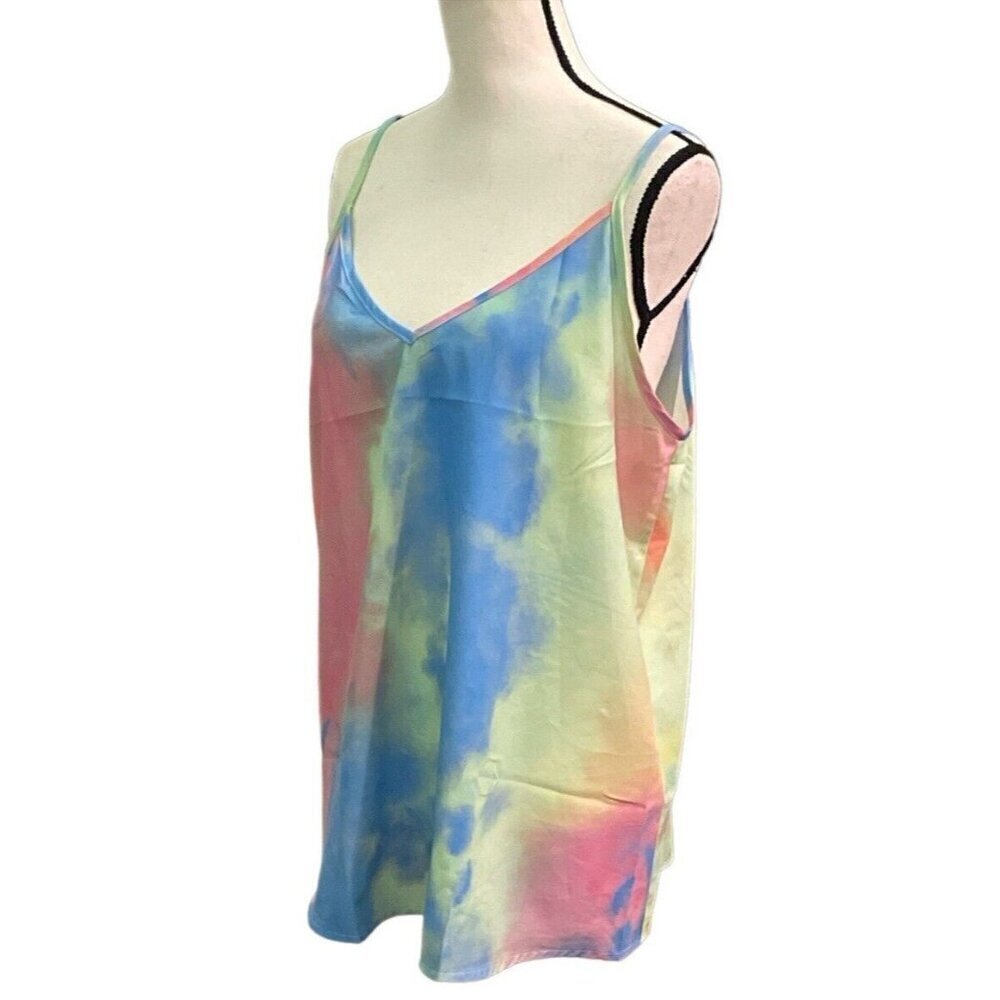 TECREW Womens Tie Dye V Neck Tank Top Blouse Size L Summer Sleeveless